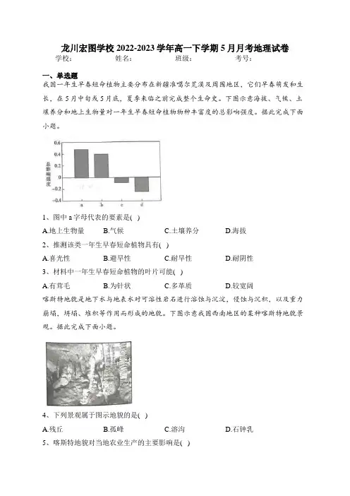 龙川宏图学校2022-2023学年高一下学期5月月考地理试卷(含答案)