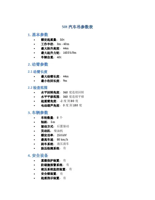 50t汽车吊参数表
