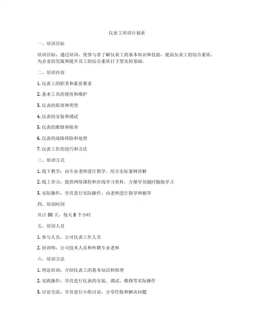 仪表工培训计划表