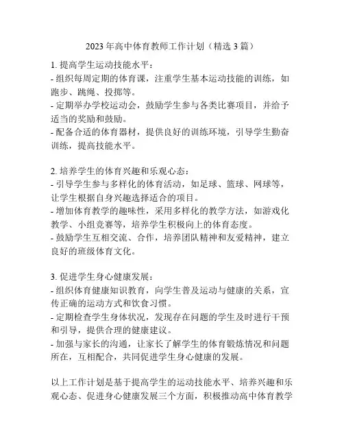 2023年高中体育教师工作计划(精选3篇)
