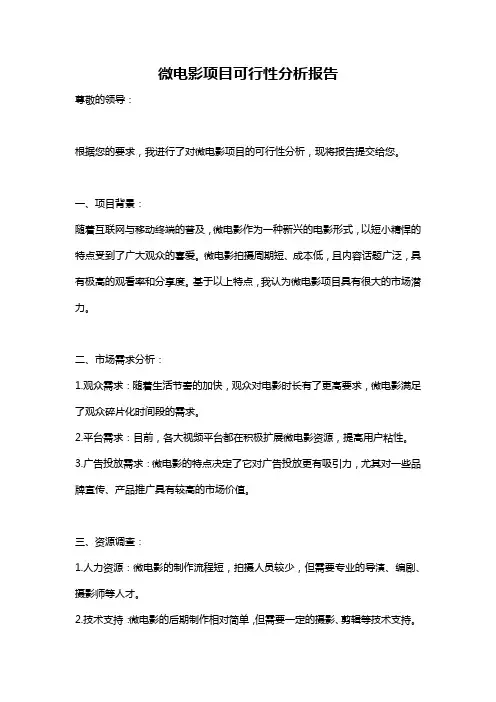 微电影项目可行性分析报告