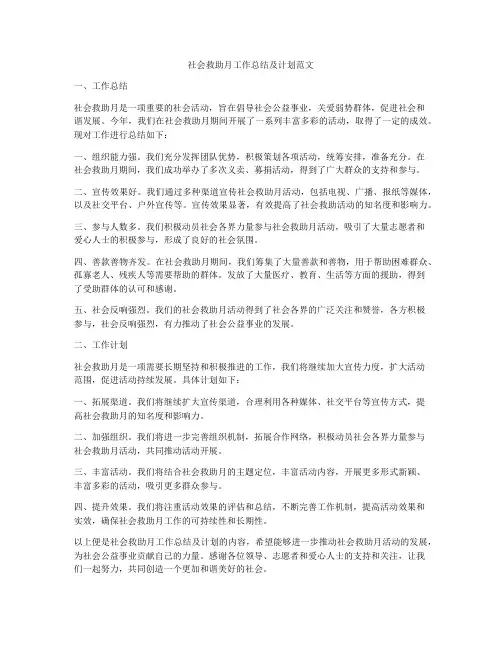 社会救助月工作总结及计划范文