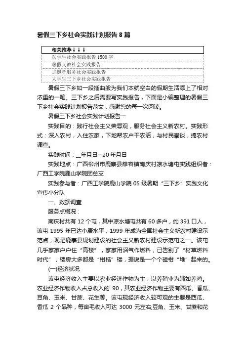 暑假三下乡社会实践计划报告8篇