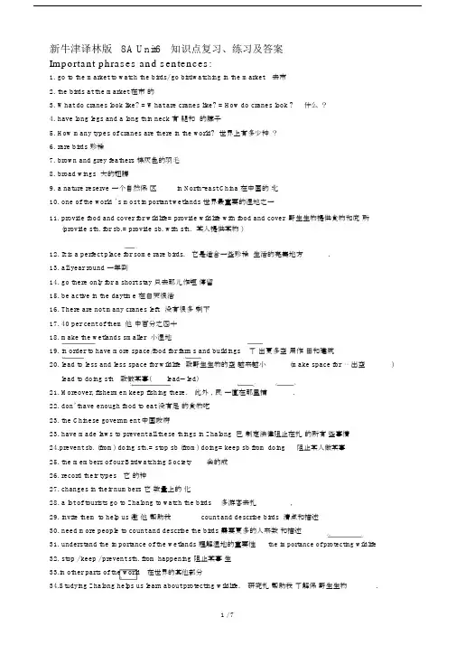 最新牛津译林版8AUnit6知识点复习、练习及答案.docx