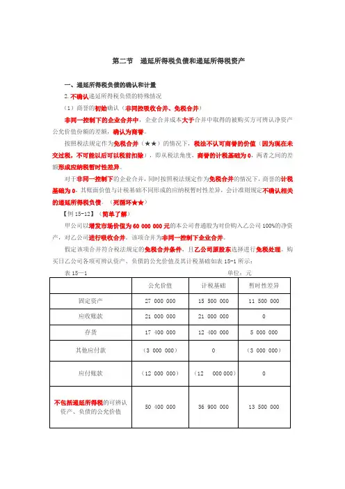 递延所得税负债和递延所得税资产