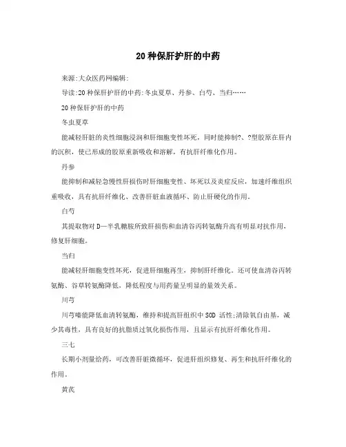 20种保肝护肝的中药