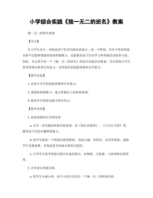 小学综合实践《独一无二的班名》教案