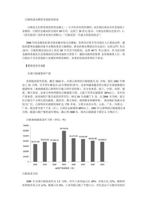 白银将成为期货市场投资新宠