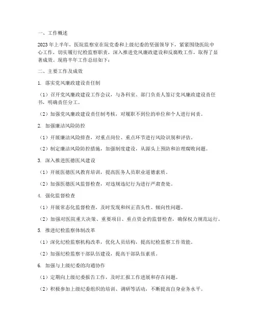 医院监察室半年工作总结