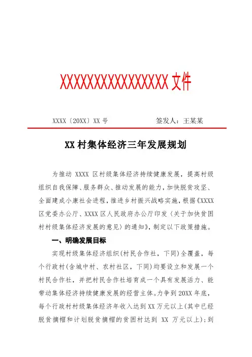 XX村集体经济三年发展规划(专业完整格式模板)