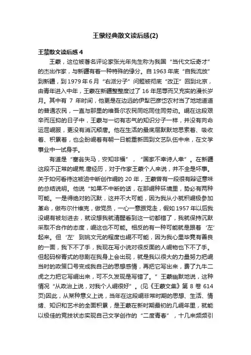 王蒙经典散文读后感（2）
