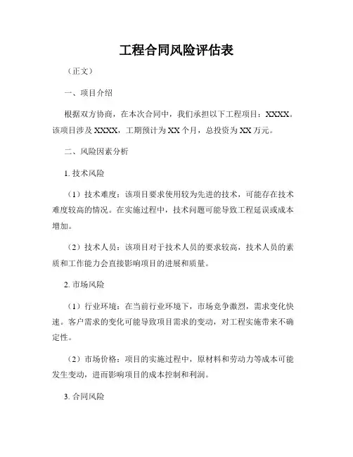 工程合同风险评估表