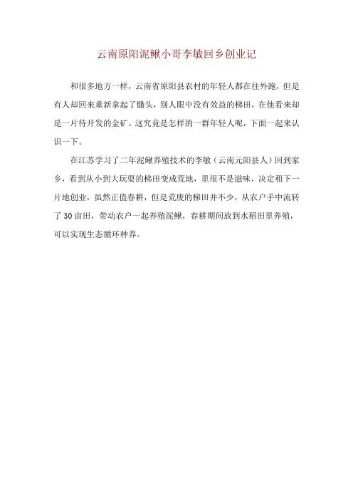 云南原阳泥鳅小哥李敏回乡创业记