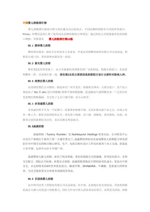 中国奶粉排行榜