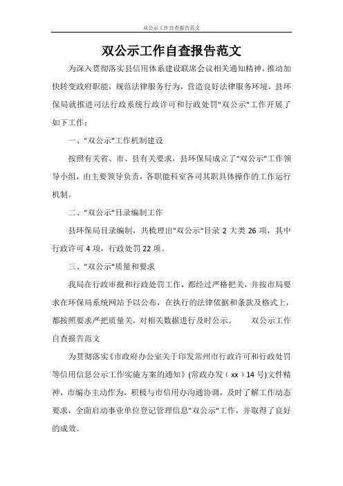 双公示工作自查报告范文