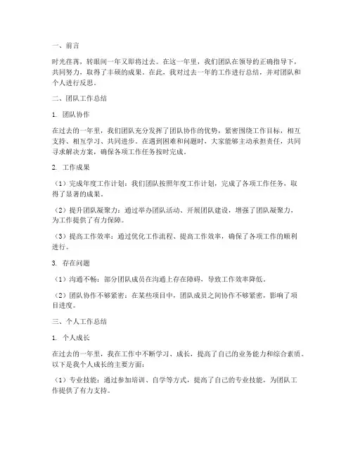 工作总结团队与个人