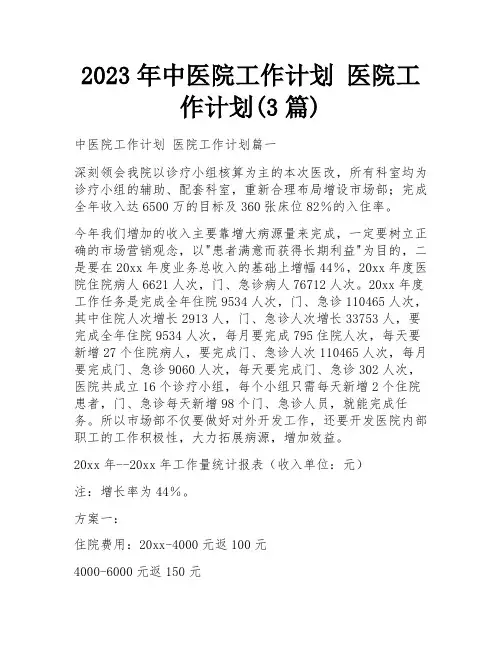 2023年中医院工作计划 医院工作计划(3篇)