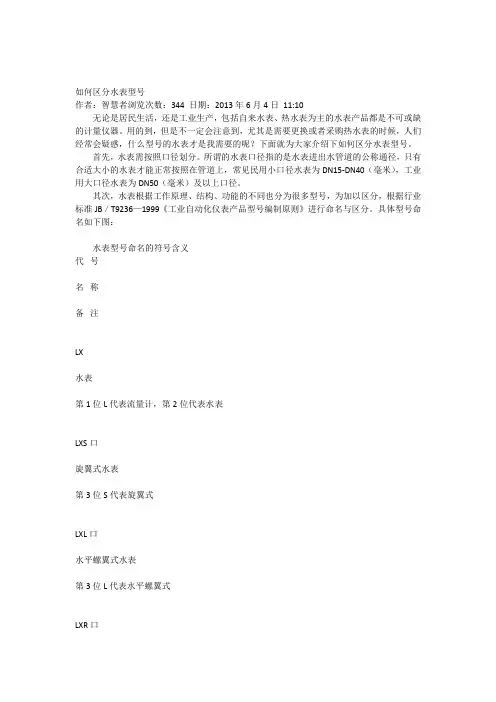 如何区分水表型号