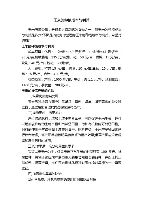 玉米的种植成本与利润