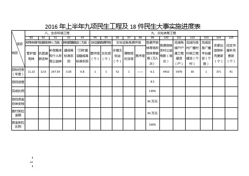 2016年上半年九项民生工程及18件民生大事实施进度表