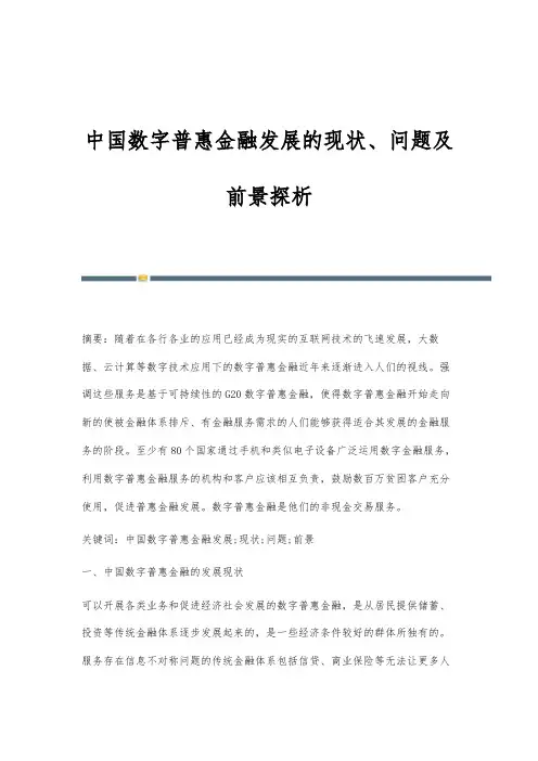 中国数字普惠金融发展的现状、问题及前景探析