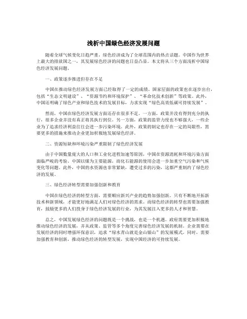 浅析中国绿色经济发展问题