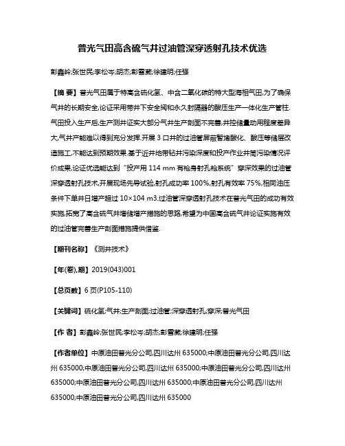 普光气田高含硫气井过油管深穿透射孔技术优选