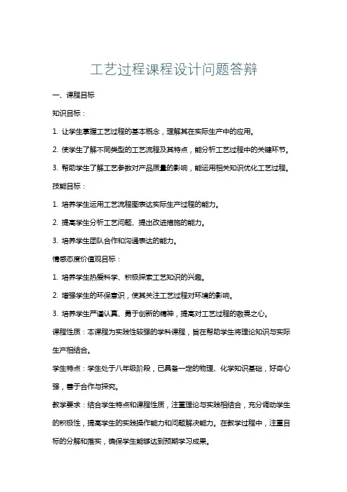 工艺过程课程设计问题答辩