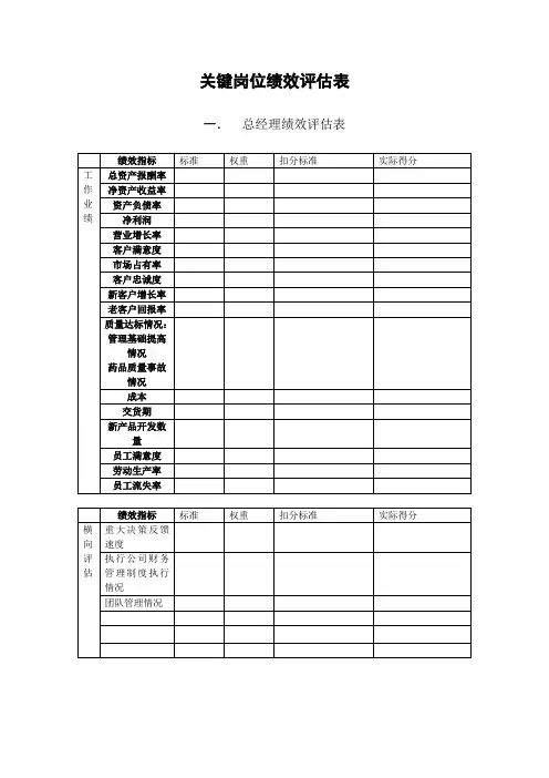 关键岗位绩效评估表(绝对经典)(徐剑)