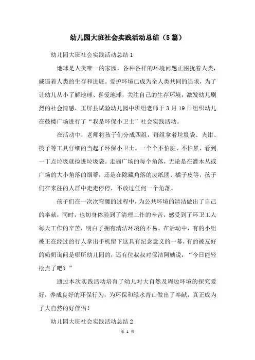 幼儿园大班社会实践活动总结(5篇)