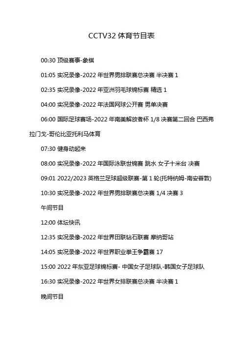 CCTV32体育节目表