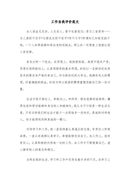 工作自我评价范文(五篇)
