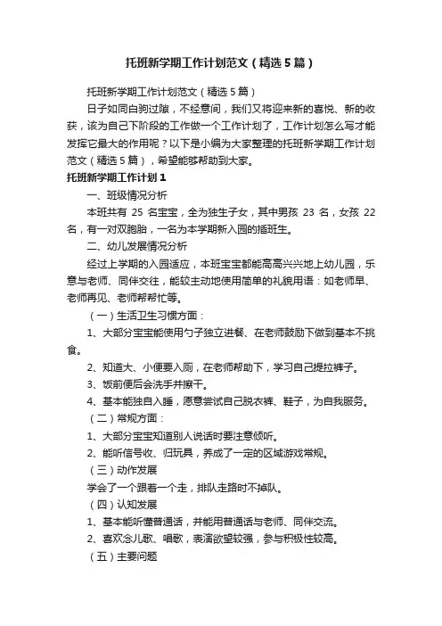 托班新学期工作计划范文（精选5篇）