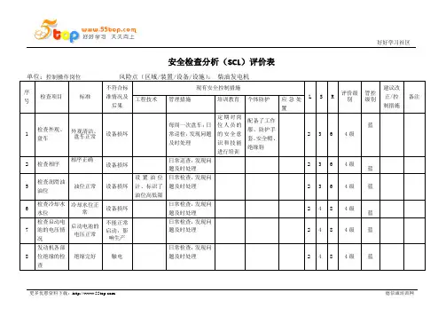 柴油发电机安全检查分析SCL评价表
