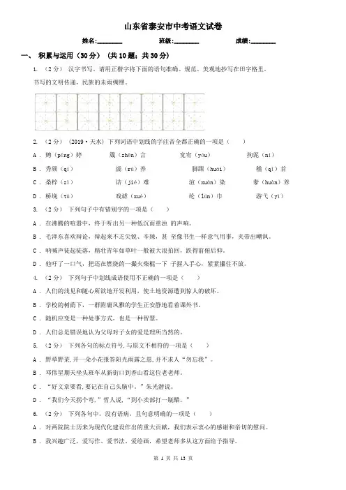 山东省泰安市中考语文试卷