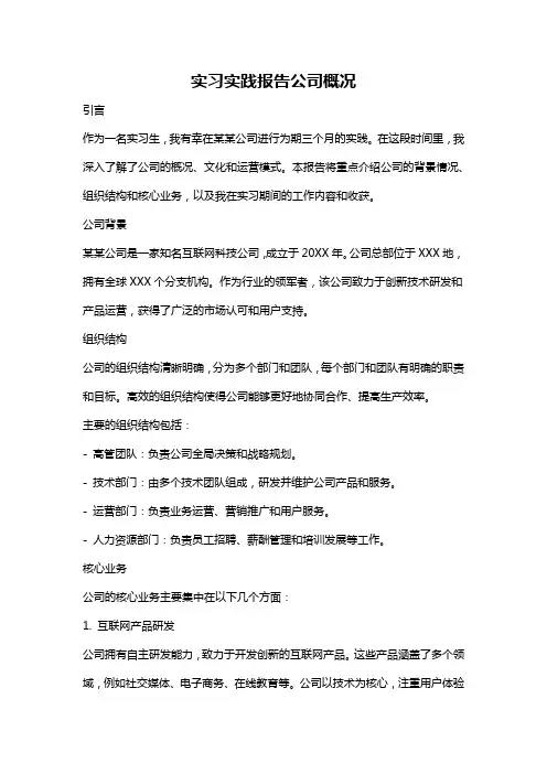 实习实践报告公司概况