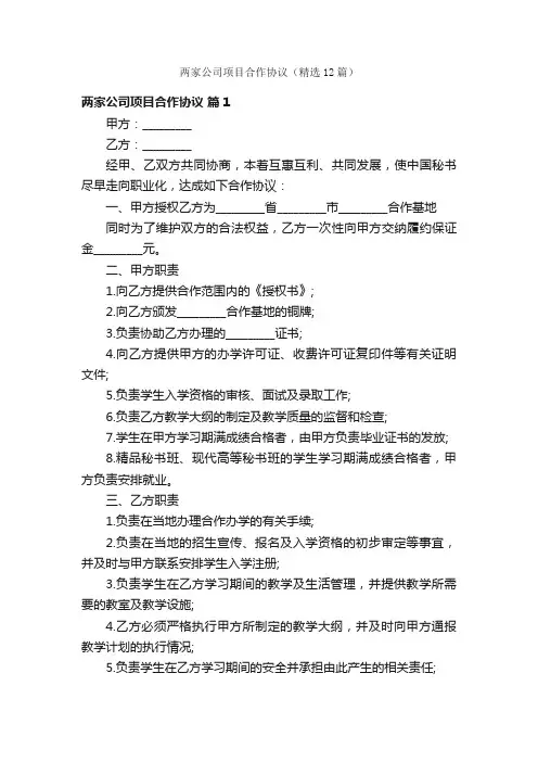 两家公司项目合作协议（精选12篇）