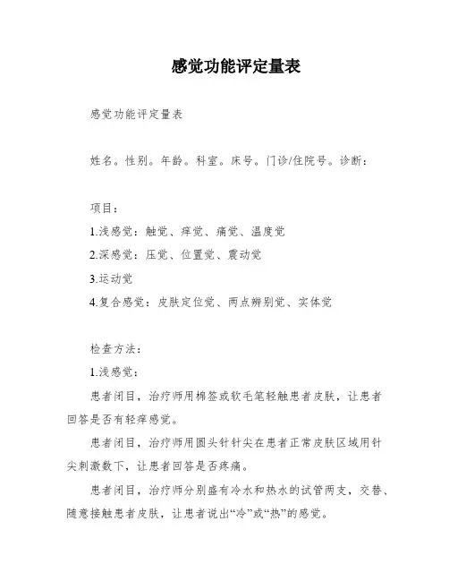 感觉功能评定量表