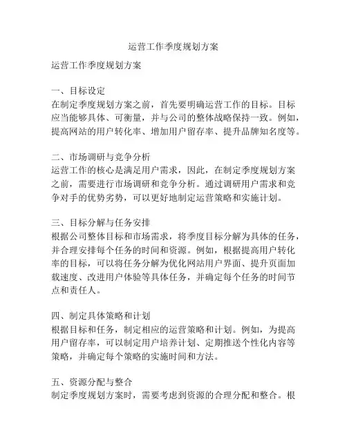 运营工作季度规划方案