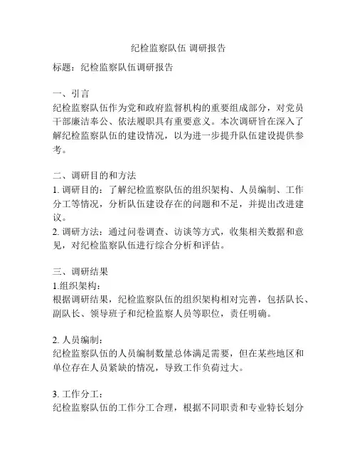 纪检监察队伍 调研报告
