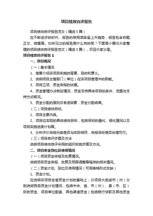 项目绩效自评报告范文（精选5篇）