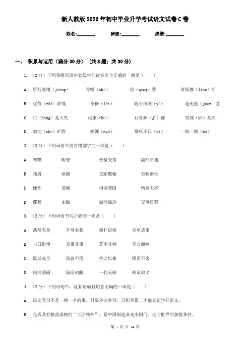 新人教版2020年初中毕业升学考试语文试卷C卷