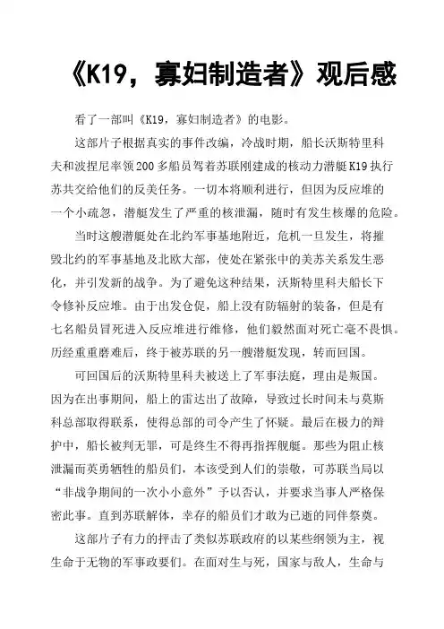 《K19,寡妇制造者》观后感