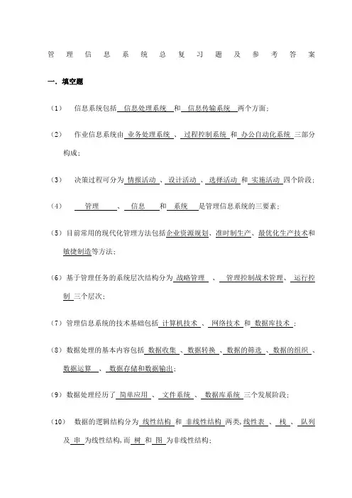 管理信息系统总复习题及答案
