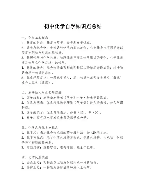 初中化学自学知识点总结