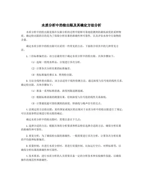 水质分析中的检出限及其确定方法分析