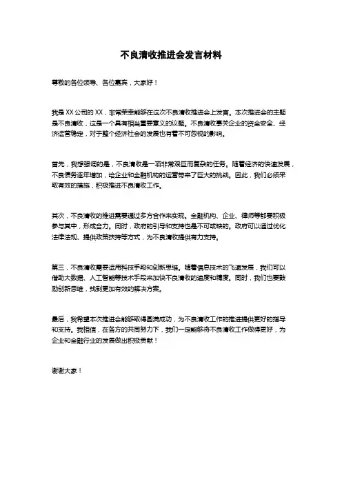 不良清收推进会发言材料