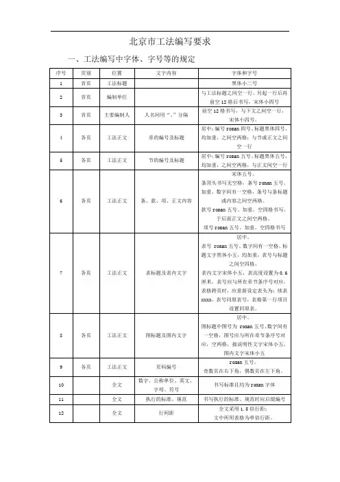 北京市工法格式和字体要求