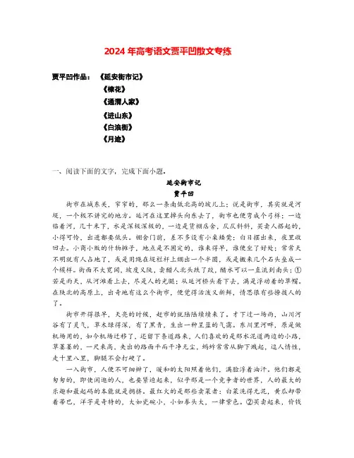 2024年高考语文阅读之贾平凹散文专练(全国通用)原卷版