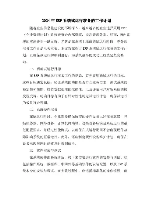 2024年ERP系统试运行准备的工作计划